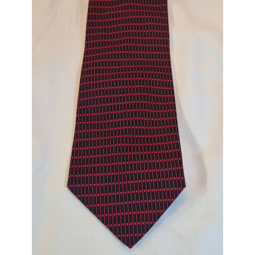 Matrix by Format Mens 100% Silk Necktie Black Red Geometric Dotted Striped Tie